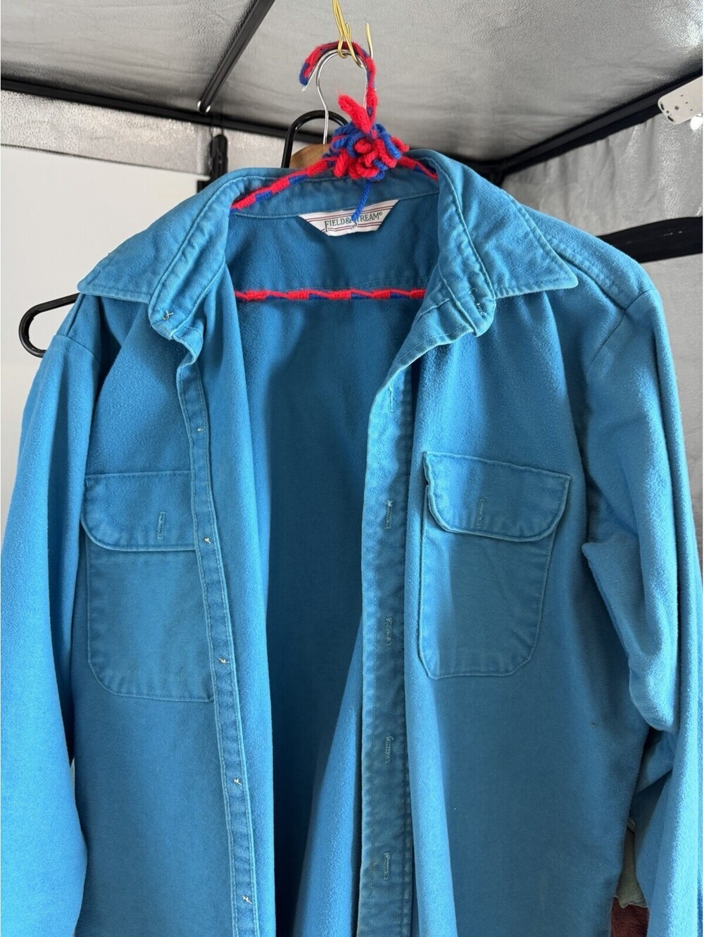 VTG Field & Stream Made in USA Chamois Shirt Mens XL Fits Large Turquoise Blue